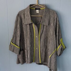 Moonlight Y&S Design Black/White Gingham Lime Detail Asymmetric Lagenlook Jacket